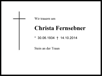 Traueranzeige von Christa Fernsebner von Region Chiemgau